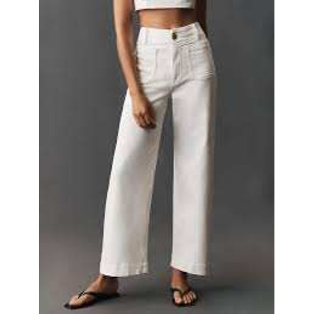 Maeve The Colette Crop Pants Womens 32 White Wide Leg High Rise Patch Pocket
